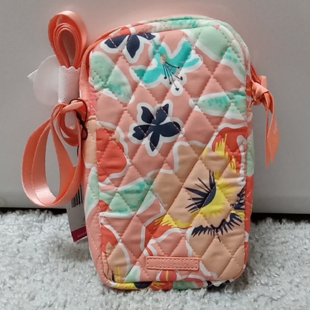 NWT Vera Bradley Easy RFID Crossbody Bag In Rain Forest Lily Coral Print